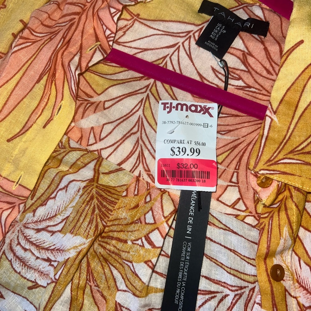 Tahari Floral Print Blouse in Yellow and Pink